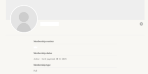 The User profile page. Listed items - Membership number, Membership status, Membership type.